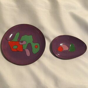 Postmodern Enamel Covered Small Plate and Egg-Shaped Dish Unique